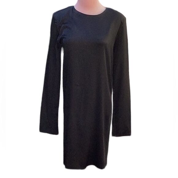 ZARA NEW WITHOUT TAG BLACK DRESS LONG SLEEVES SHINY SATIN LARGE - Picture 2 of 6